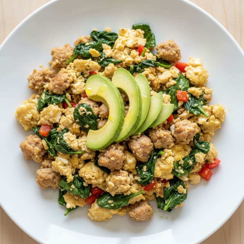 Egg White and Turkey Sausage Scramble with Spinach