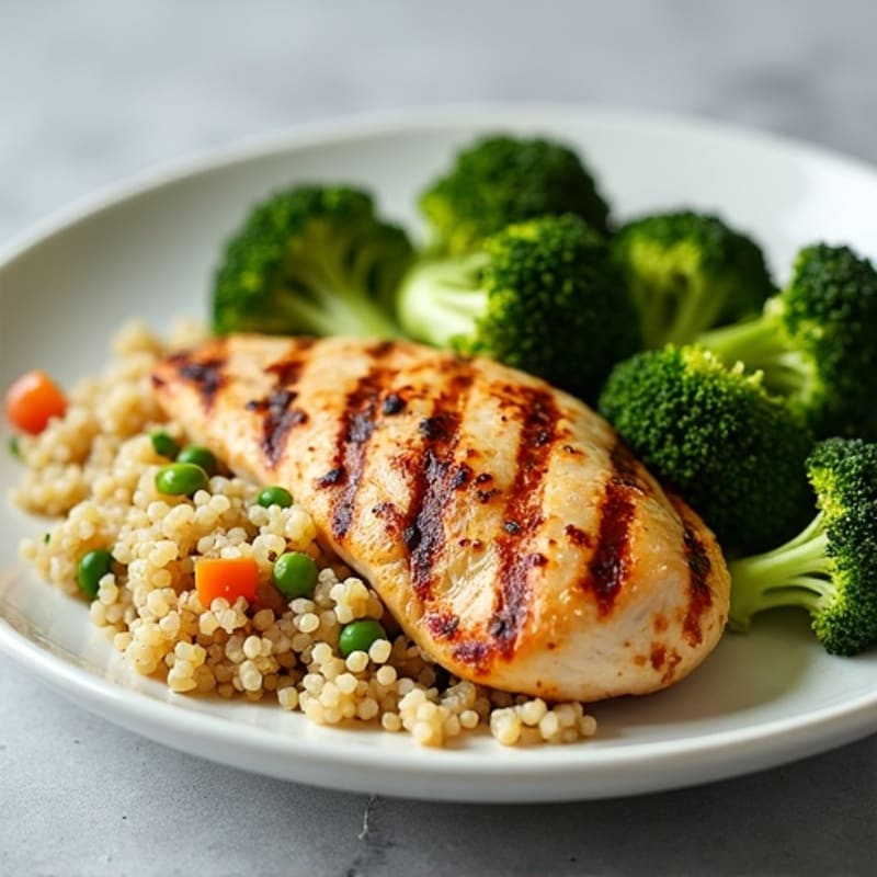 Grilled Chicken Breast with Quinoa and Roasted Broccoli