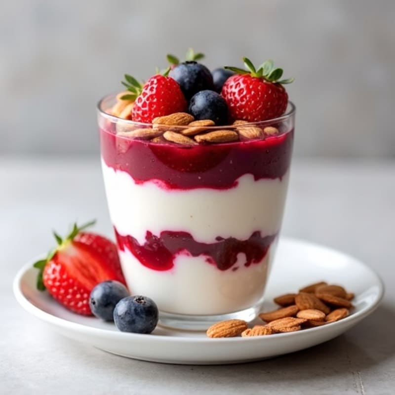 Greek Yogurt Protein Parfait with Mixed Berries and Almonds
