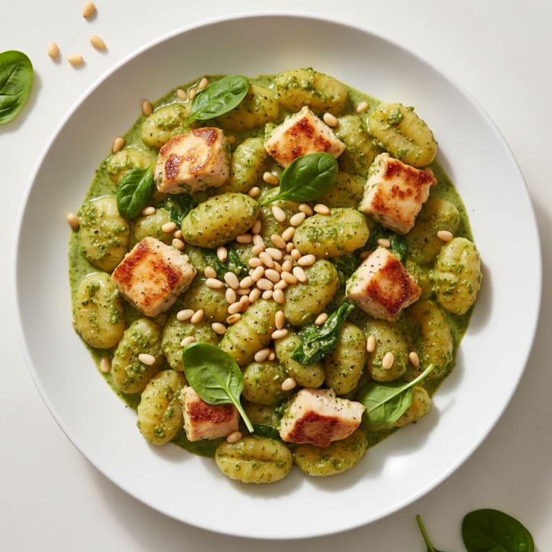 Creamy Pesto Gnocchi with Toasted Pine Nuts