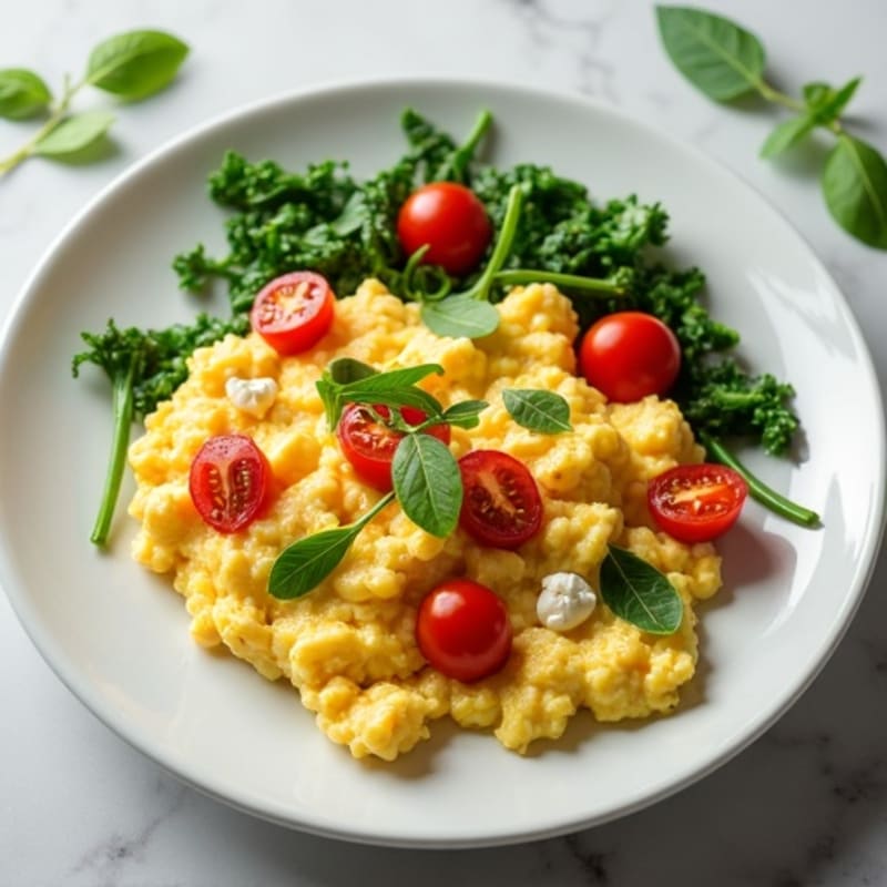 Creamy Scrambled Eggs with Fresh Spinach and Cherry Tomatoes