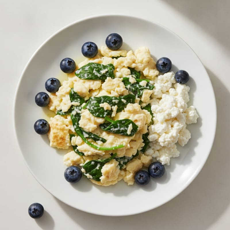 Egg White Spinach Scramble with Low-Fat Cottage Cheese
