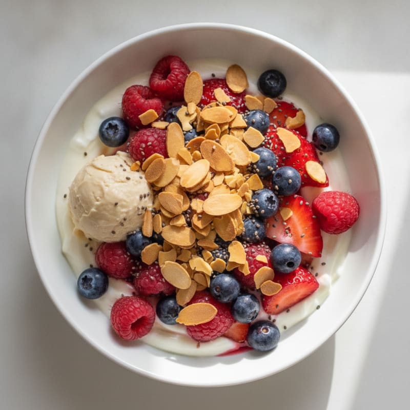 Greek Yogurt Protein Parfait with Mixed Berries and Almonds