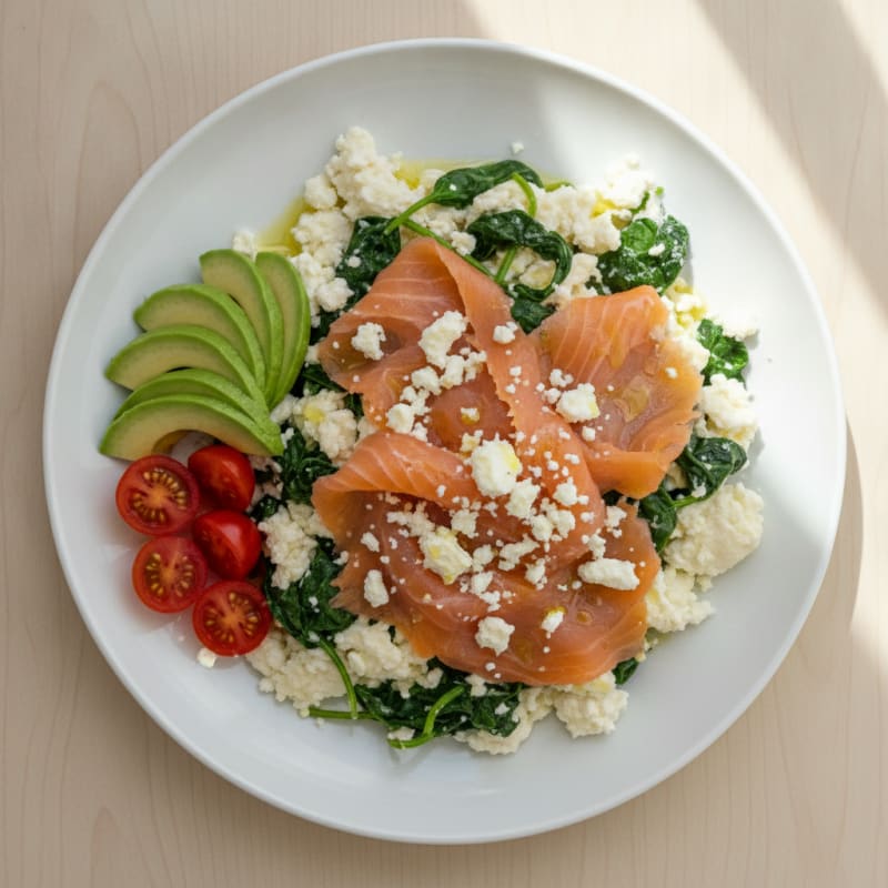Egg White and Spinach Scramble with Smoked Salmon