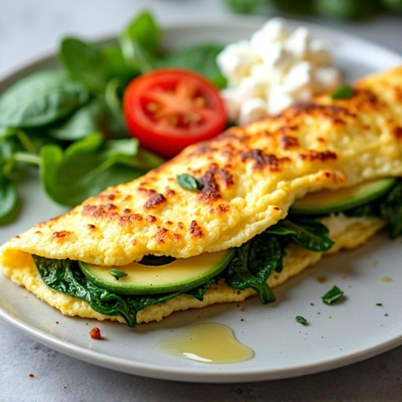 Egg White Spinach Omelette with Cottage Cheese and Sliced Tomato