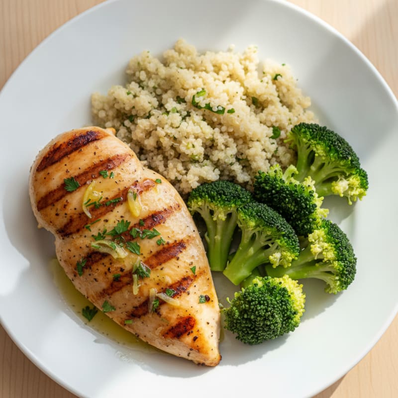 Grilled Chicken Breast with Quinoa and Steamed Broccoli