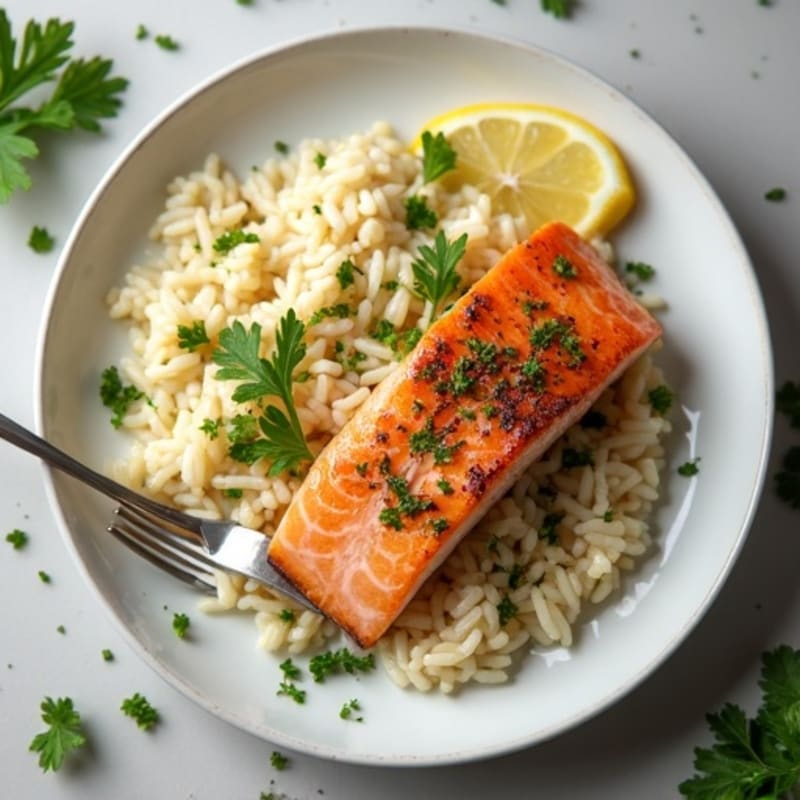 Herb-Crusted Pan Seared Salmon with Lemon Jasmine Rice