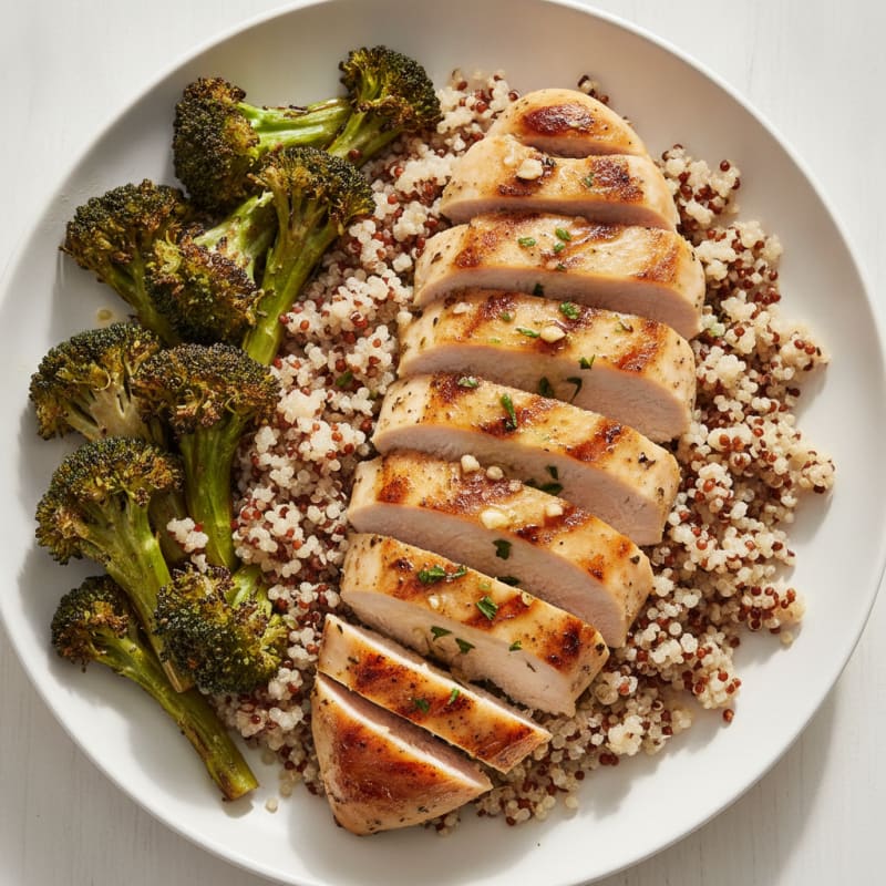 Grilled Chicken Breast with Roasted Broccoli and Quinoa