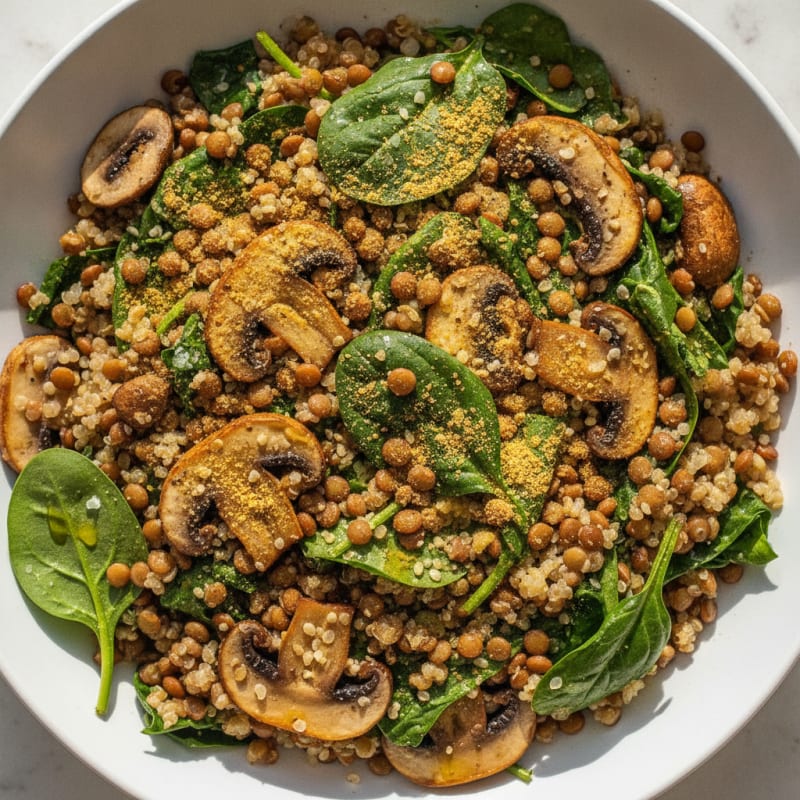 Garlic Mushroom & Spinach Quinoa Bowl