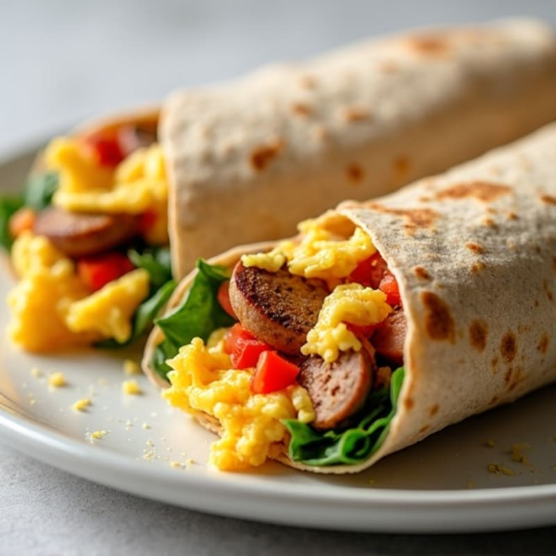 Hearty Scrambled Egg and Turkey Sausage Whole Wheat Burrito