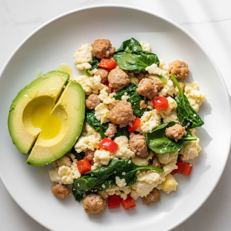 Scrambled Egg Whites with Spinach and Turkey Sausage