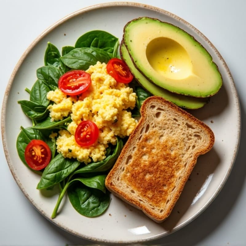 Chicken Egg White Scramble with Spinach and Cherry Tomatoes