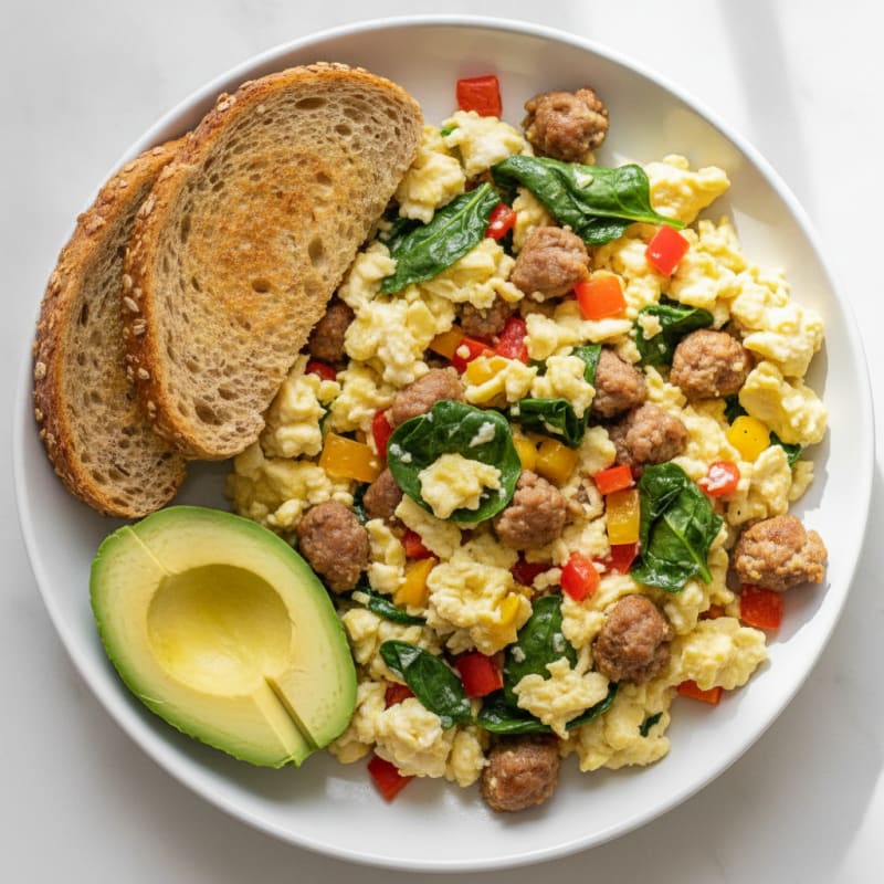 Egg White Veggie Scramble with Turkey Sausage