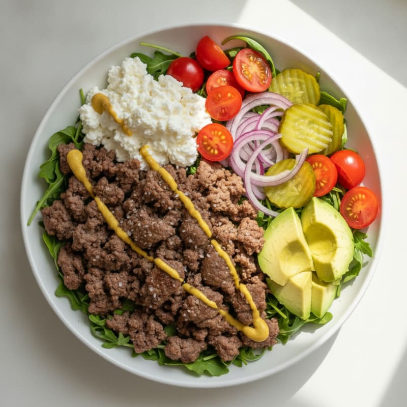 Beef Burger Bowl with Cottage Cheese