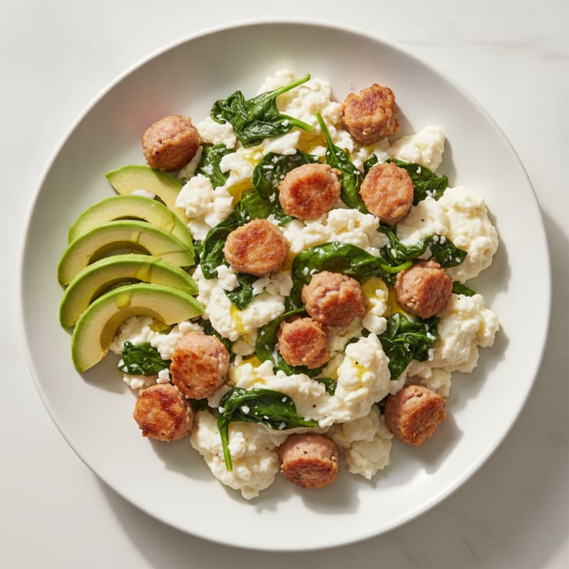Egg White Scramble with Turkey Sausage and Spinach
