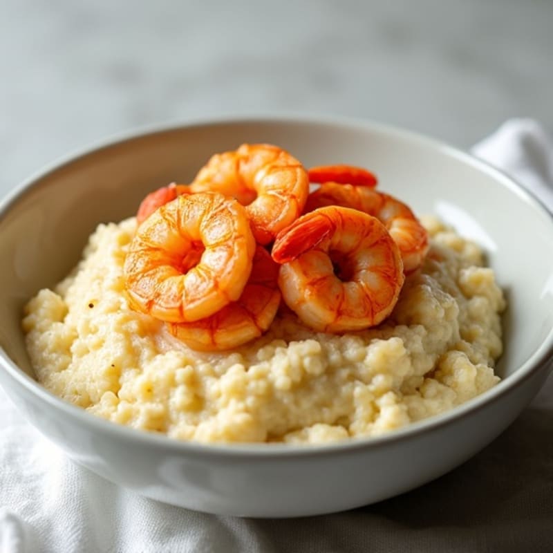 Creamy Cauliflower Grits with Spicy Garlic Shrimp