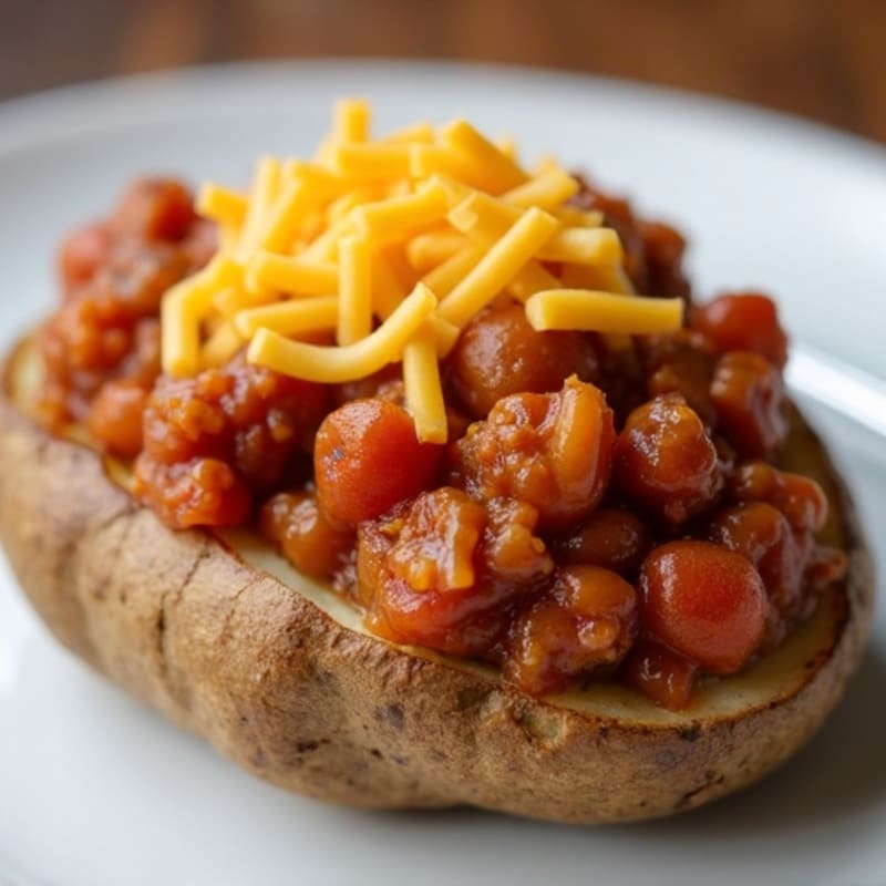 Crispy Baked Potato Halves with Lean Turkey Chili and Sharp Cheddar