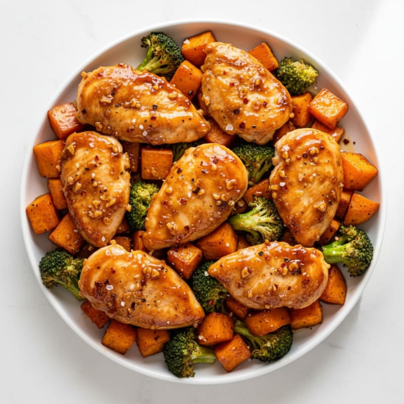 Sheet Pan Honey-Garlic Chicken and Sweet Potatoes
