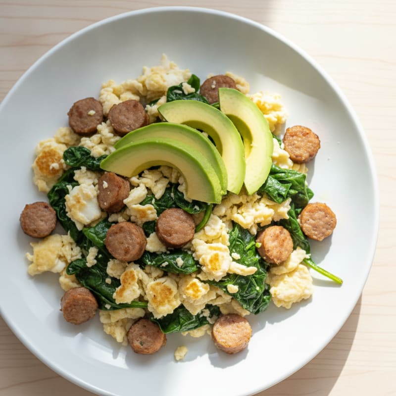 Egg White and Turkey Sausage Scramble with Spinach