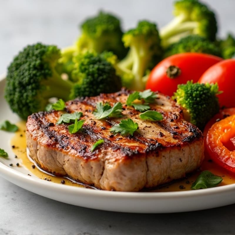 Garlic-Herb Crusted Pan-Seared Steak with Roasted Vegetables