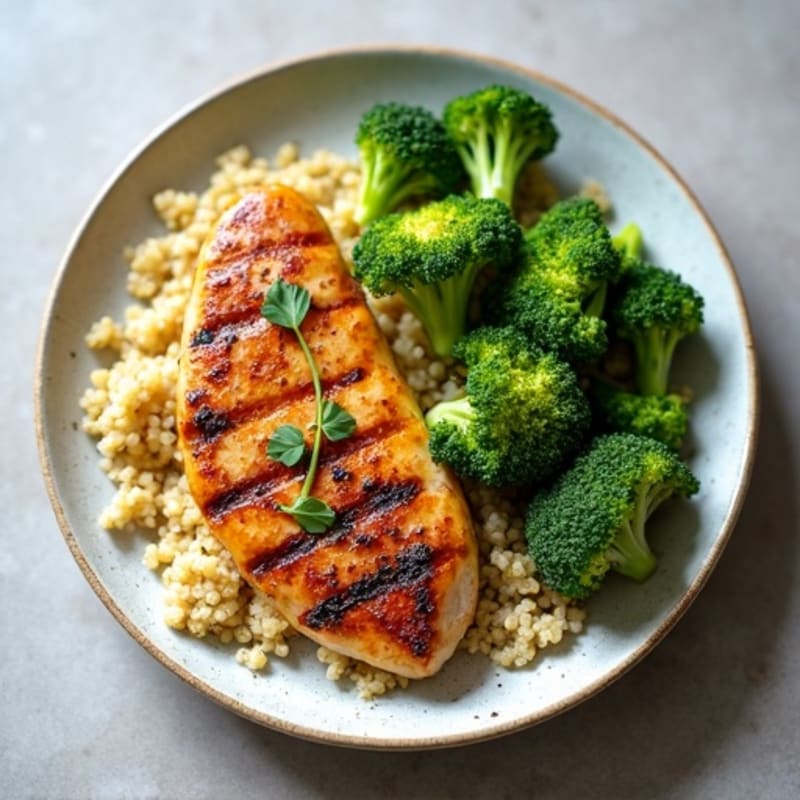 Grilled Chicken Breast with Quinoa and Roasted Broccoli