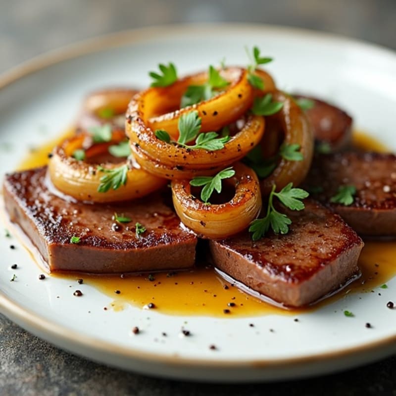Pan-Seared Garlic Herb Liver with Caramelized Onions