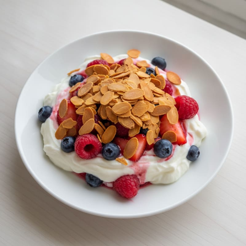 Greek Yogurt Protein Parfait with Mixed Berries and Almonds
