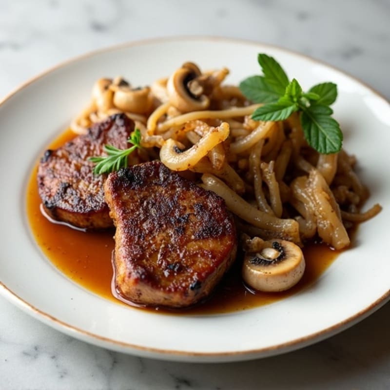 Lean Garlic-Herb Tri-Tip Bites with Caramelized Onions and Mushrooms