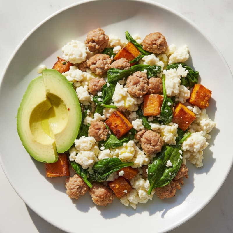 Egg White and Turkey Sausage Scramble with Spinach