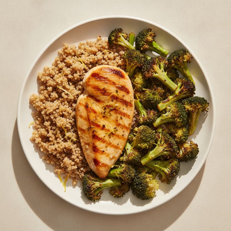 Grilled Chicken Breast with Roasted Broccoli and Quinoa
