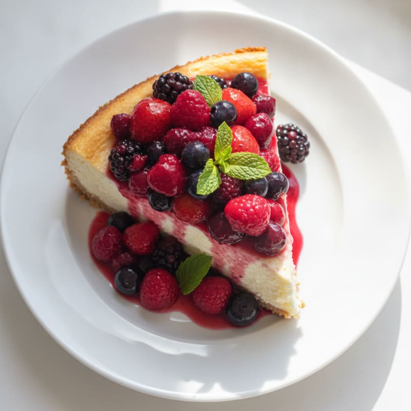 Greek Yogurt Protein Cheesecake with Mixed Berries