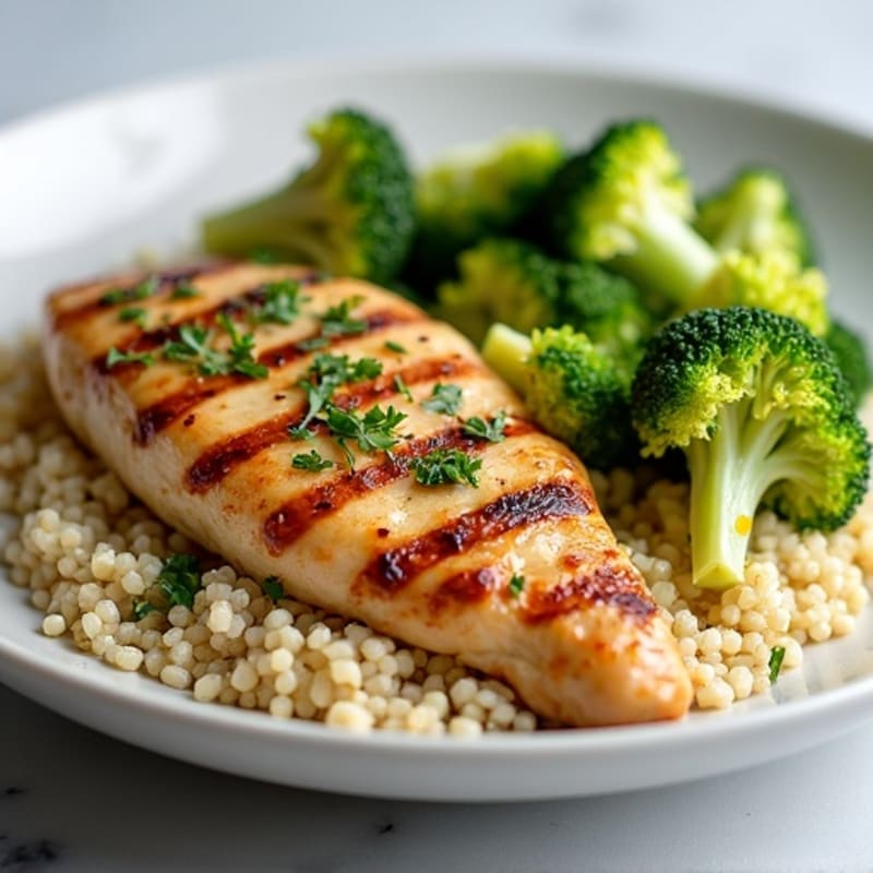 Grilled Chicken Breast with Quinoa and Steamed Broccoli