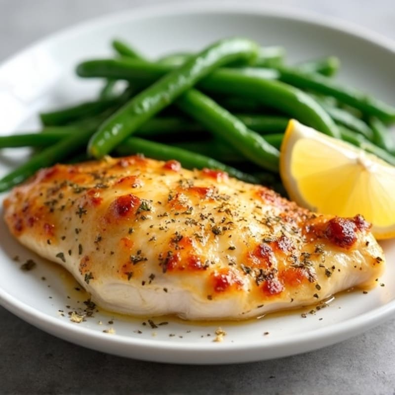 Lemon Garlic Pan-Seared Chicken with Steamed Green Beans