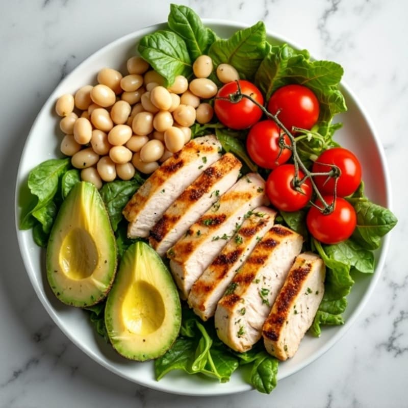 Grilled Chicken Salad with White Beans and Cherry Tomatoes