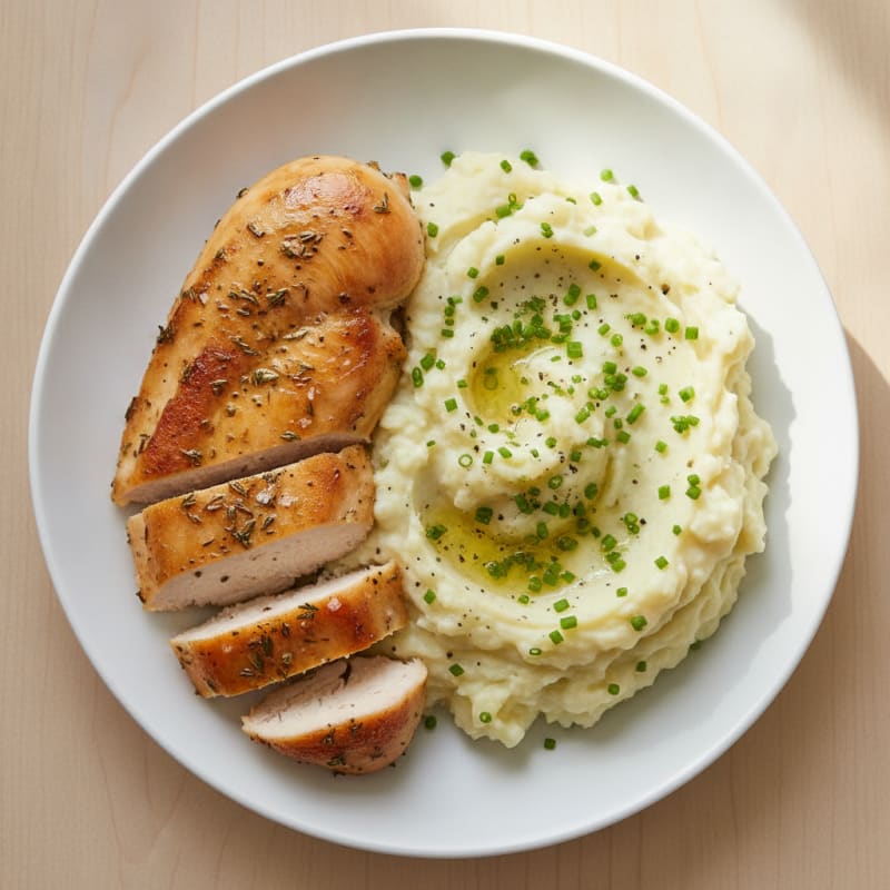 Buttery Garlic Mashed Potatoes with Herb-Roasted Chicken