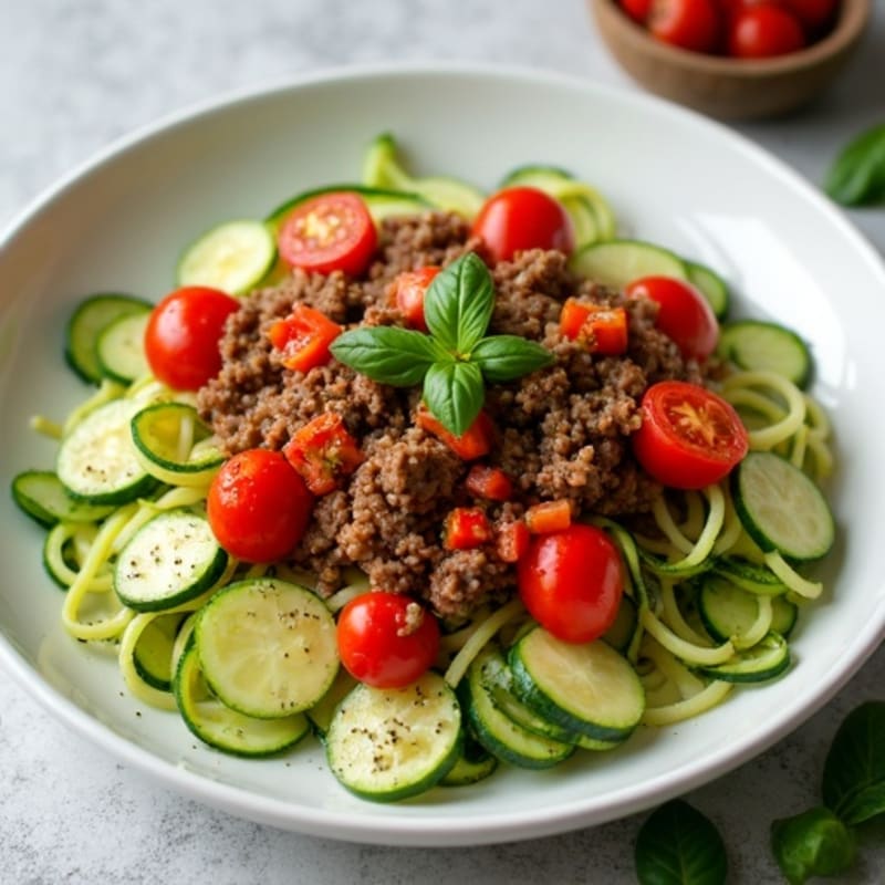 Lean Ground Beef and Vegetable Sauce with Zucchini Noodles