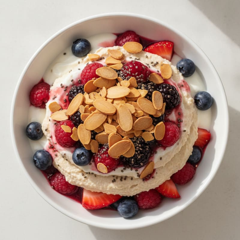 Greek Yogurt Protein Parfait with Mixed Berries and Almonds