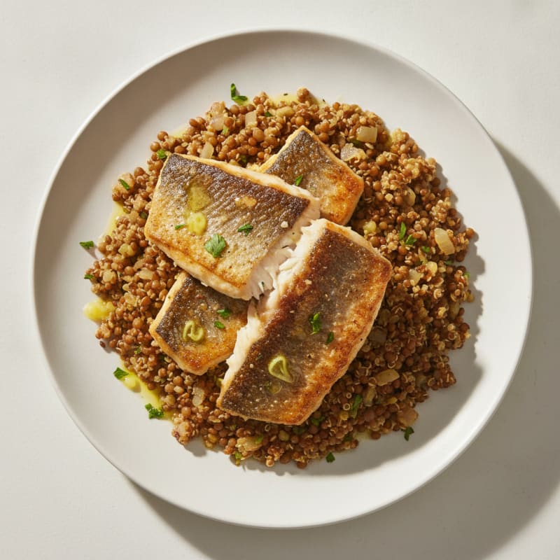 Crispy Branzino with Spiced Lentil Pilaf