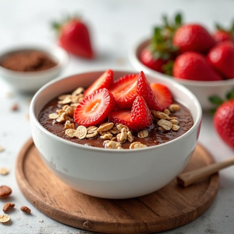 Chocolate Protein Yogurt with Sliced Strawberries