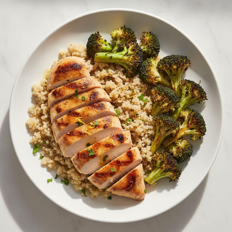 Grilled Chicken Breast with Quinoa and Roasted Broccoli