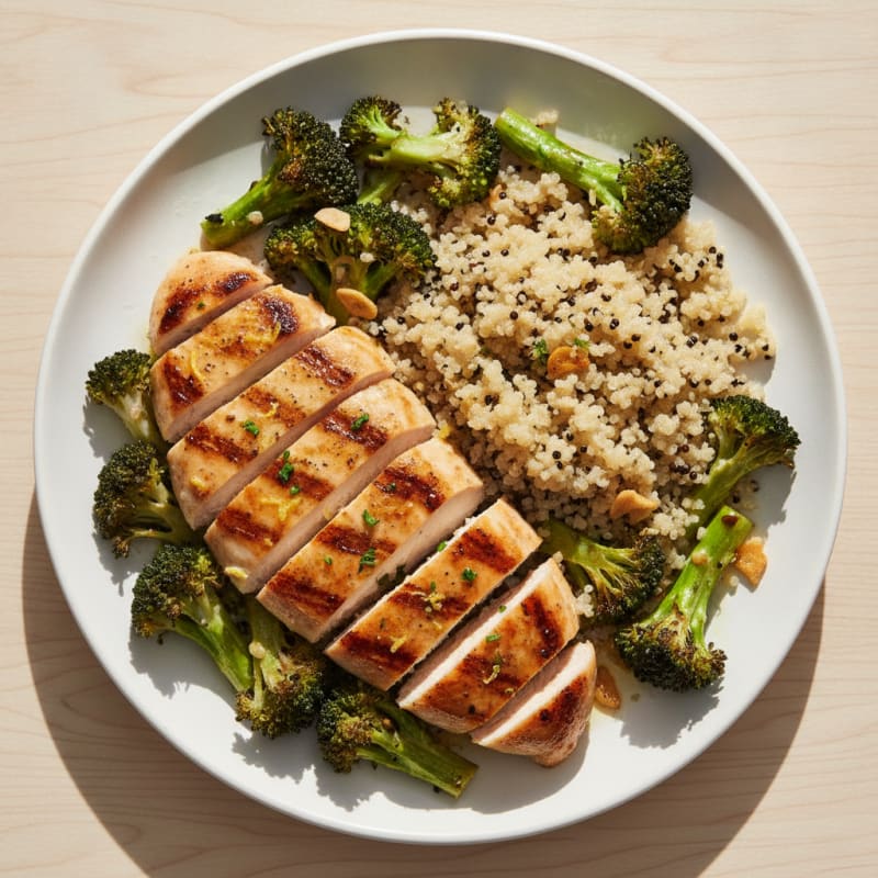 Grilled Chicken Breast with Roasted Broccoli and Quinoa