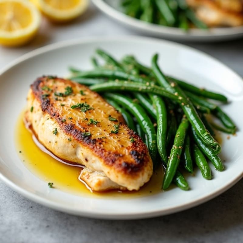 Lemon Garlic Pan-Seared Chicken Breast with Crispy Green Beans