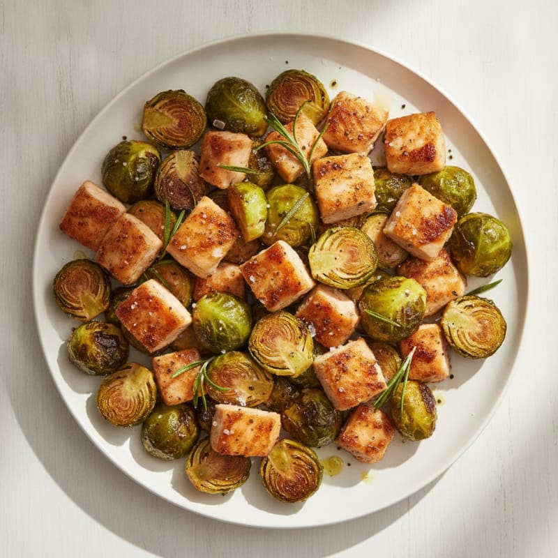 Balsamic-Glazed Roasted Brussels Sprouts with Chicken