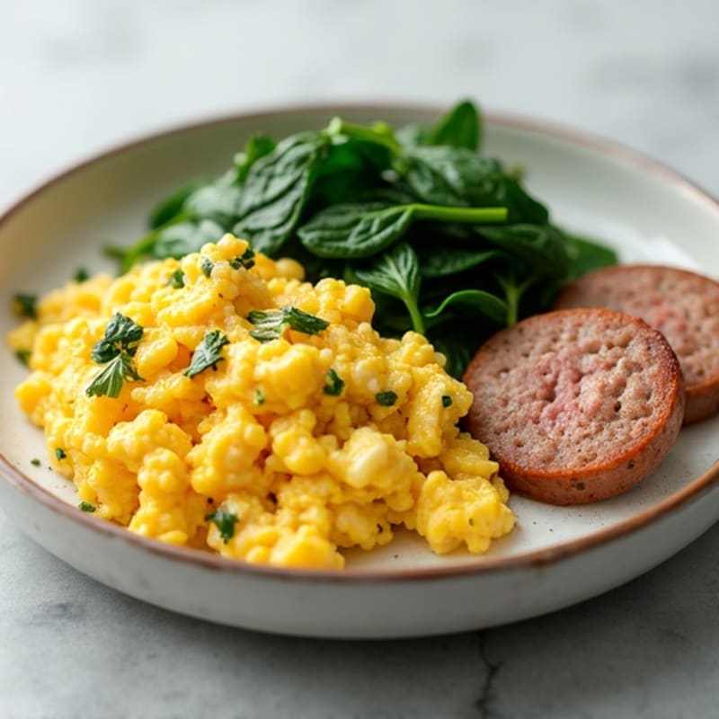 Egg White and Spinach Scramble with Turkey Sausage