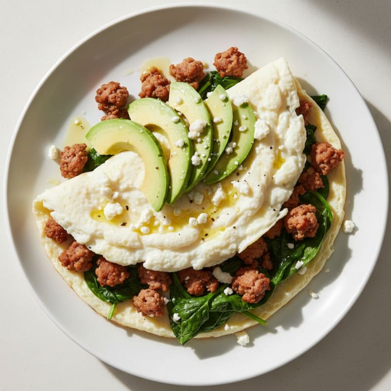 Egg White Omelette with Spinach and Turkey Sausage