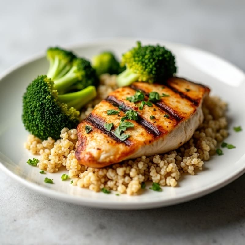 Grilled Chicken Breast with Quinoa and Roasted Broccoli