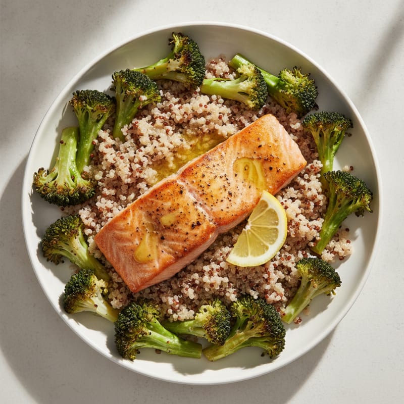 Pan-Seared Salmon with Roasted Broccoli and Quinoa
