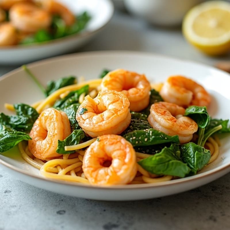 Lemon Garlic Shrimp Pasta with Wilted Greens