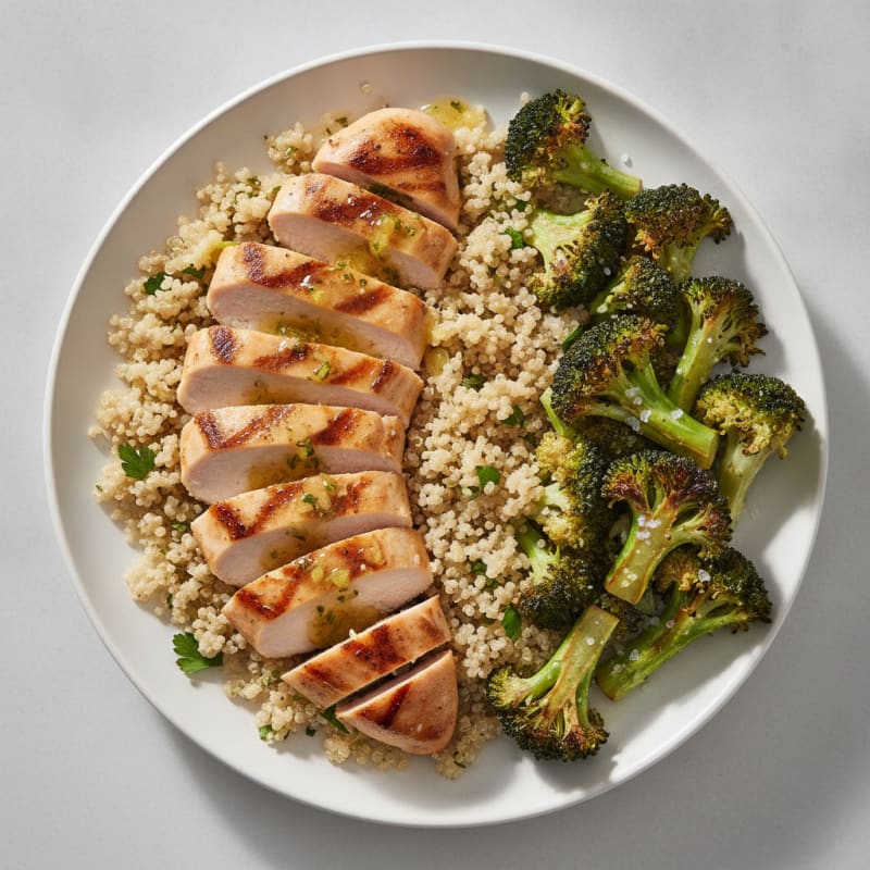 Grilled Chicken Breast with Quinoa and Roasted Broccoli