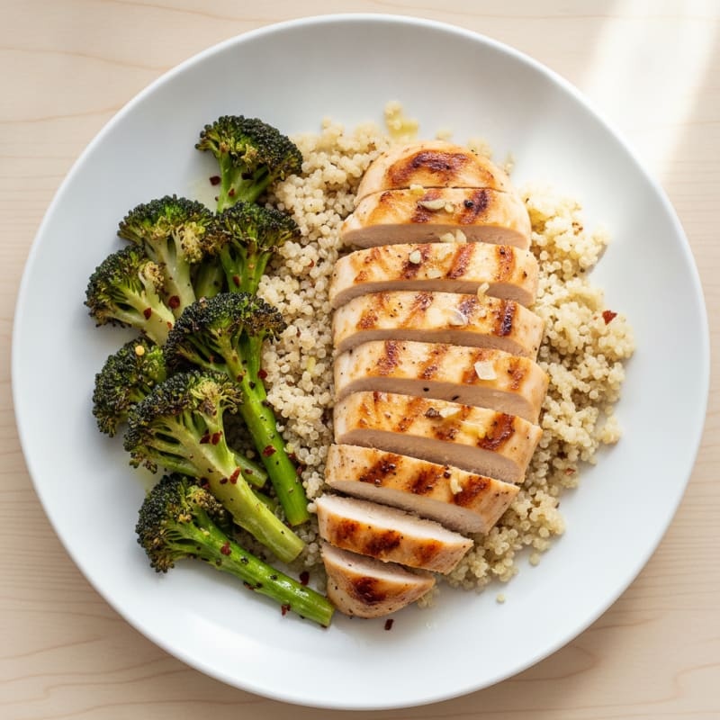 Grilled Chicken Breast with Quinoa and Roasted Broccoli